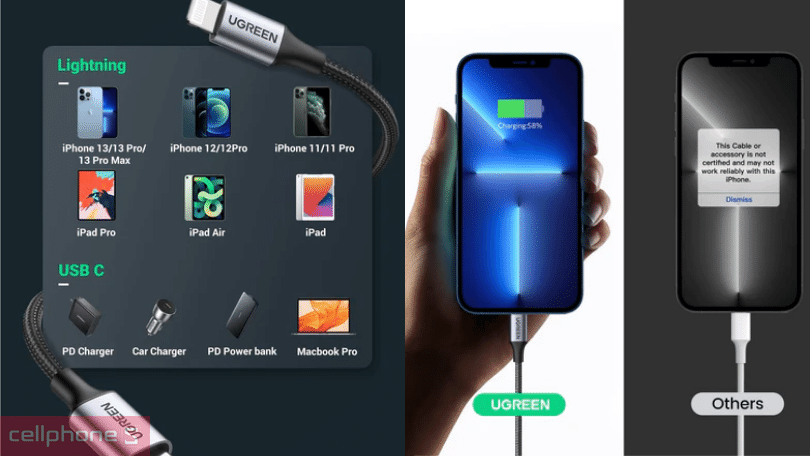 Cáp type-C to Lightning Ugreen Mfi US305 1m