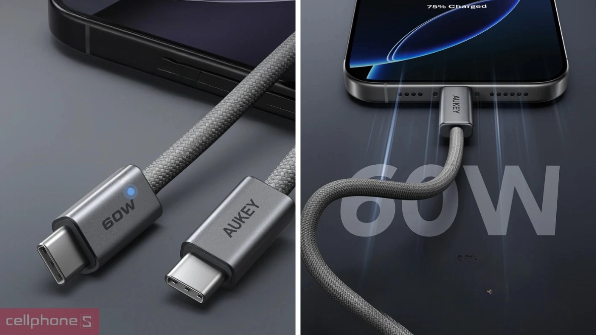 Aukey CB-DCC061 có công suất 60W cùng thiết kế bọc dù