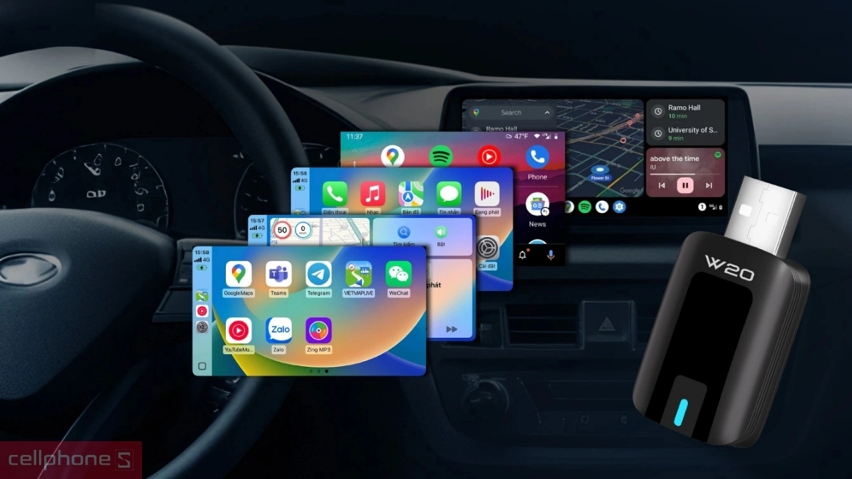 Khả năng kết nối tự động siêu nhanh của thiết bị chuyển đổi Android Auto/Apple CarPlay không dây VietMap W20