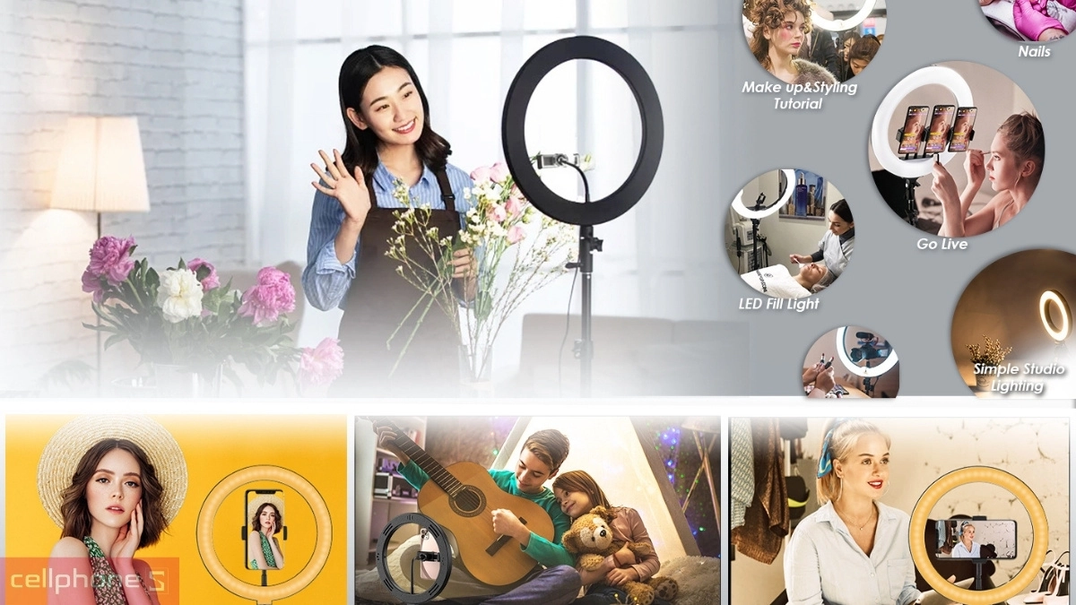 Chế độ màu giá đỡ điện thoại kèm đèn livestream Apexel 10 inch