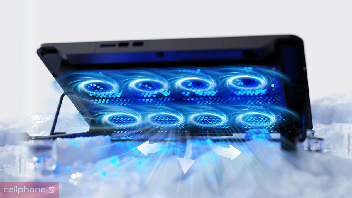 Hiệu năng giá đỡ Laptop/Macbook Rapoo kèm 8 quạt tản nhiệt CF300