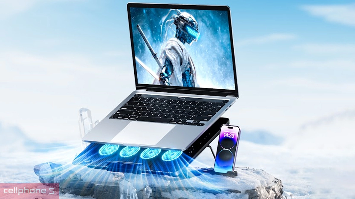 Thiết kế giá đỡ Laptop/Macbook Rapoo kèm 8 quạt tản nhiệt CF300