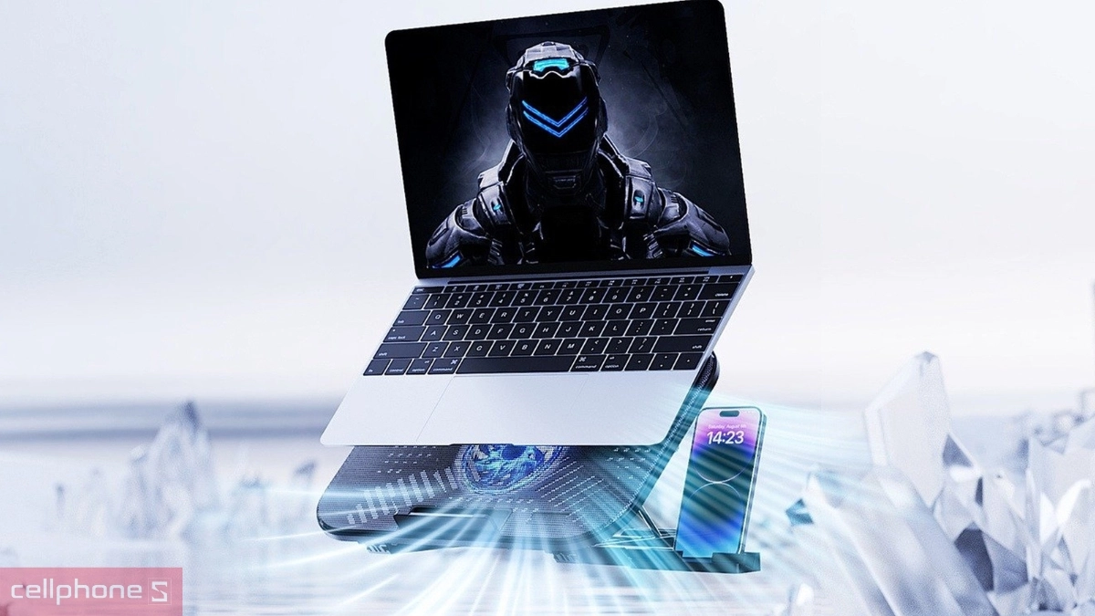 Kiểu dáng giá đỡ Laptop Macbook Rapoo kèm 1 quạt tản nhiệt CF100