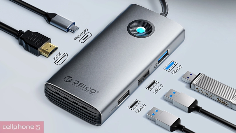 HUB chuyển đổi Type C Orico PW11-5P-GY 5 in 1 PD-60W