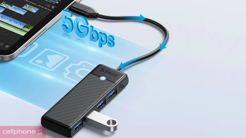 Tốc độ truyền tải Hub chuyển đổi USB-C Orico PAPW4A-C3-015 4 in 1