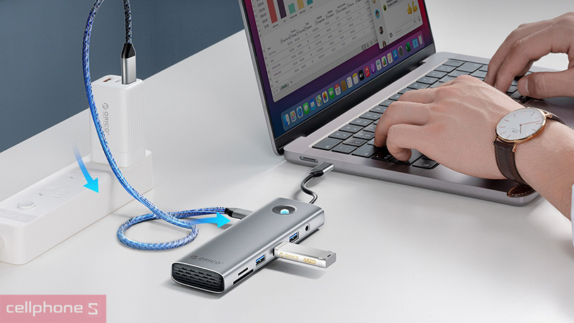 Công suất Hub USB-C Orico PW11-10P-GY 10 in 1PD-100W