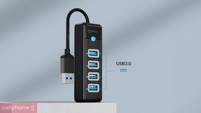 Thiết kế Hub chuyển đổi USB C Orico PW4U-C3-015-BK-EP 4 in 1