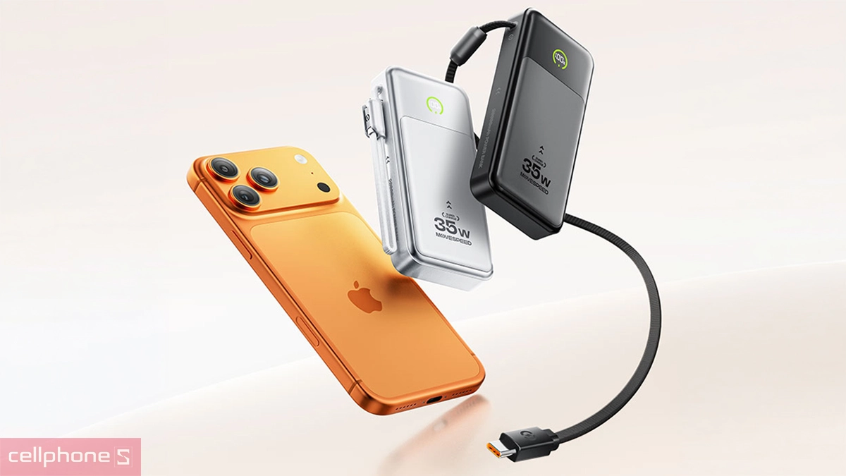 Thiết kế Pin sạc dự phòng MoveSpeed 20000mAh 35W MSP20 có màn LCD cáp USB-C
