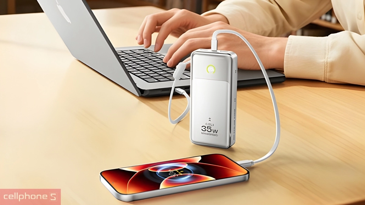 Pin sạc dự phòng MoveSpeed 20000mAh 35W MSP20 có màn LCD cáp USB-C