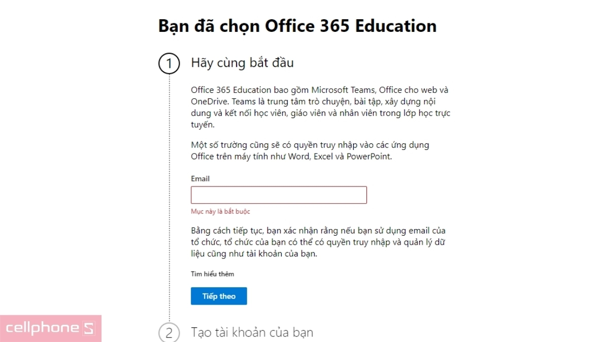 Tạo tài khoản Microsoft Office 365