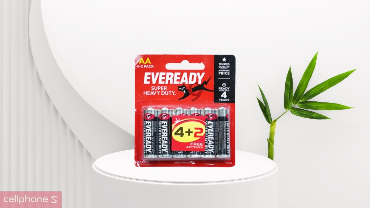 Quy cách đóng gói pin tiểu Eveready SHD AA 1215 (4+2 viên/vỉ) BP4+2