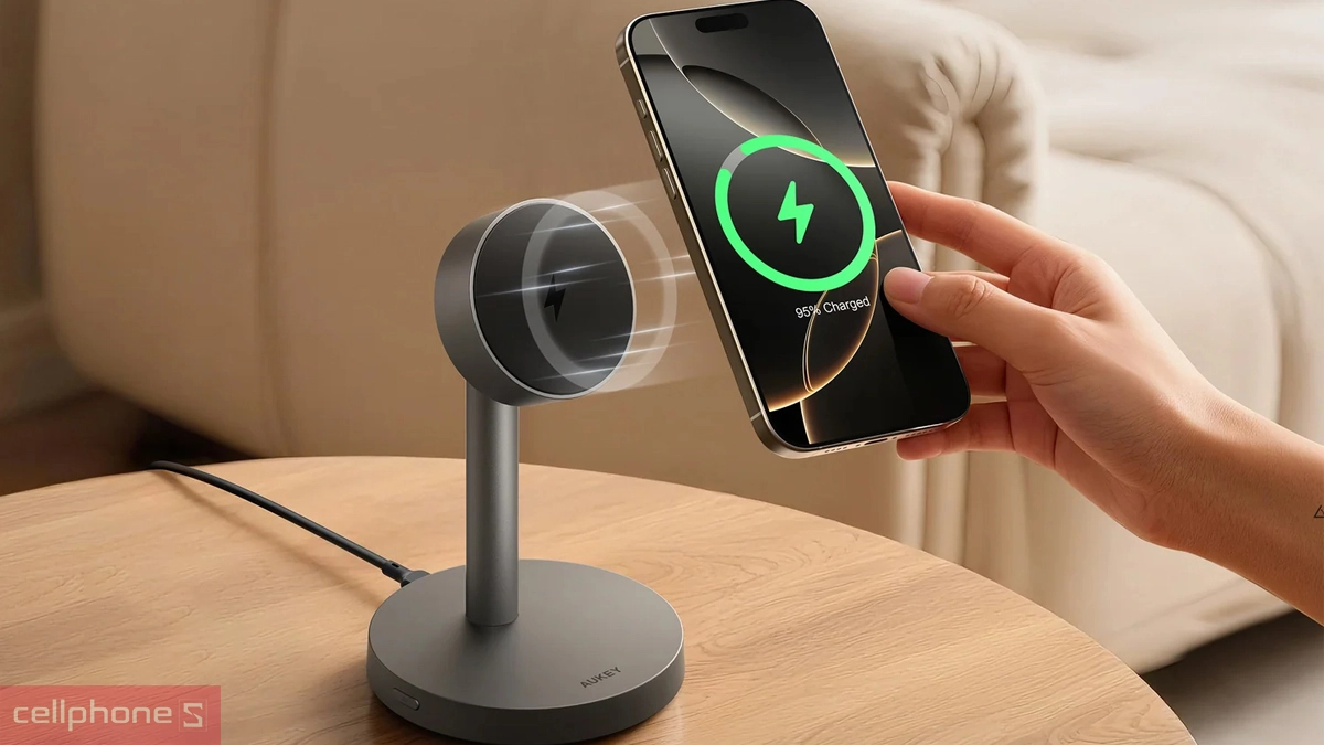 Thiết kế đế sạc không dây Aukey Magfusion QI2.2 LC-MC111 1X 25W