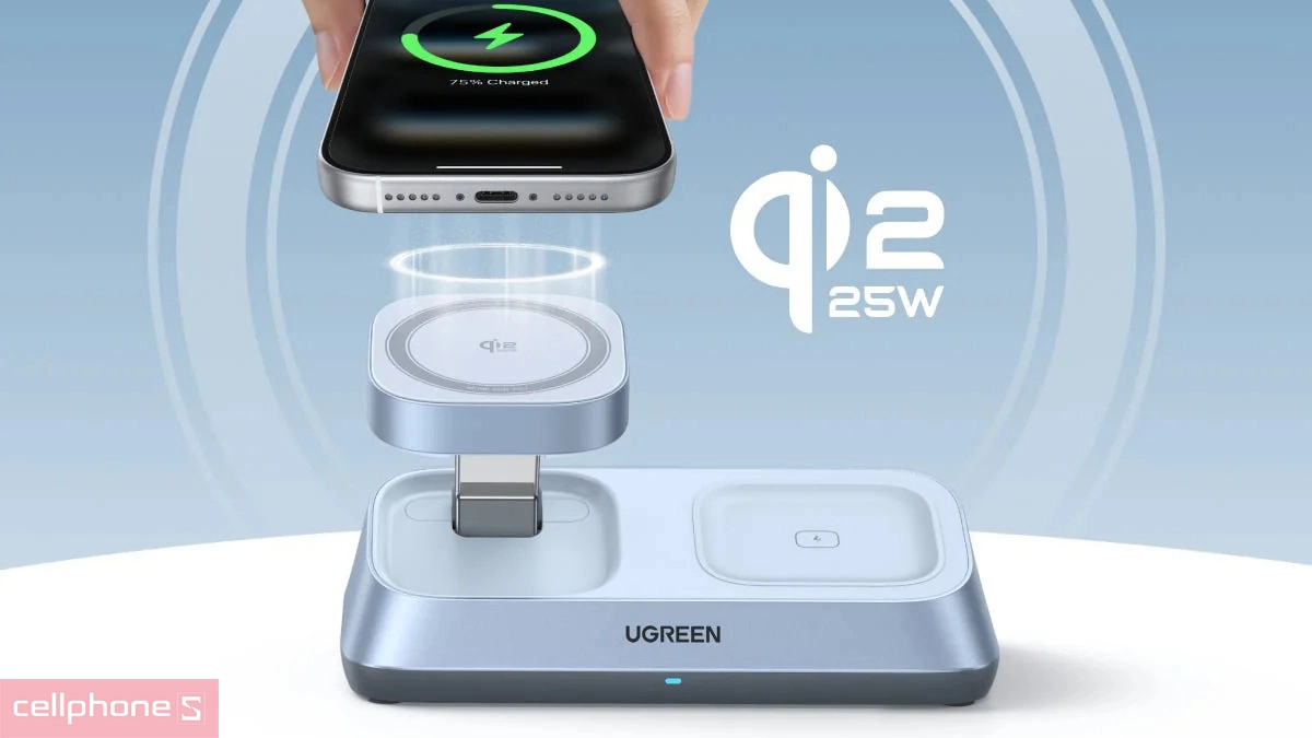 Công suất sạc không dây để bàn Ugreen Magflow 3 trong 1 25W 