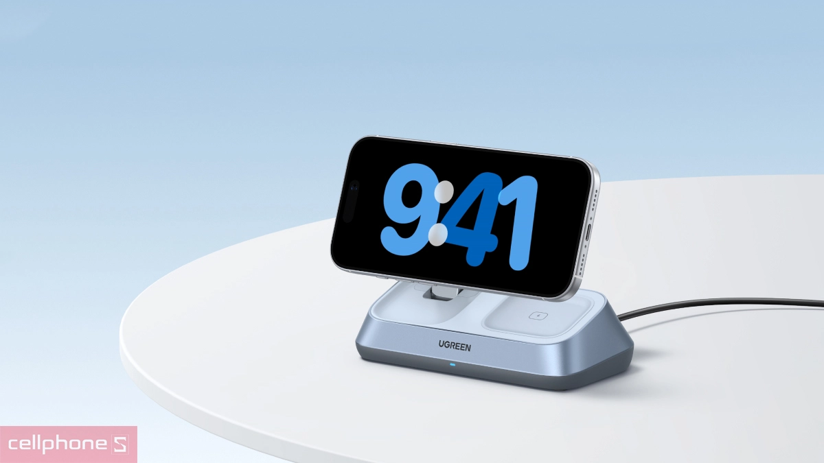 Thiết kế sạc không dây để bàn Ugreen Magflow 3 trong 1 25W 