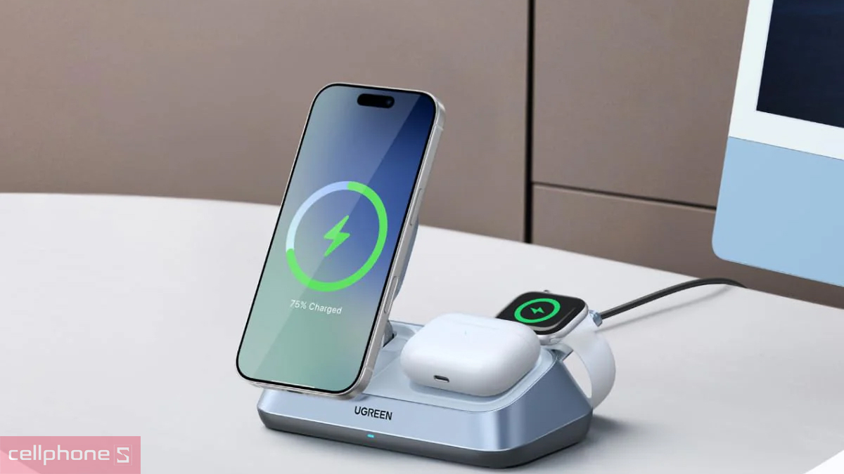 Công nghệ sạc không dây để bàn Ugreen Magflow 3 trong 1 25W 