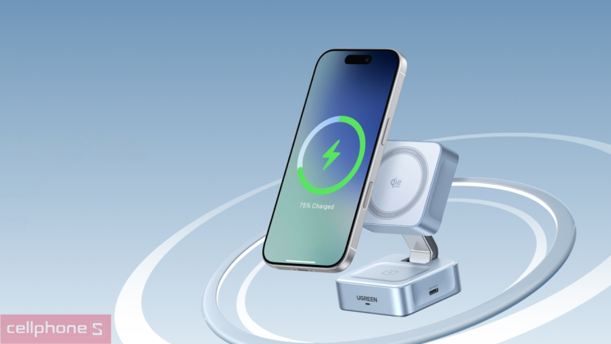 Tốc độ sạc, khả năng tương thích của đế sạc không dây để bàn Ugreen MagFlow 2 in 1 25W 55960