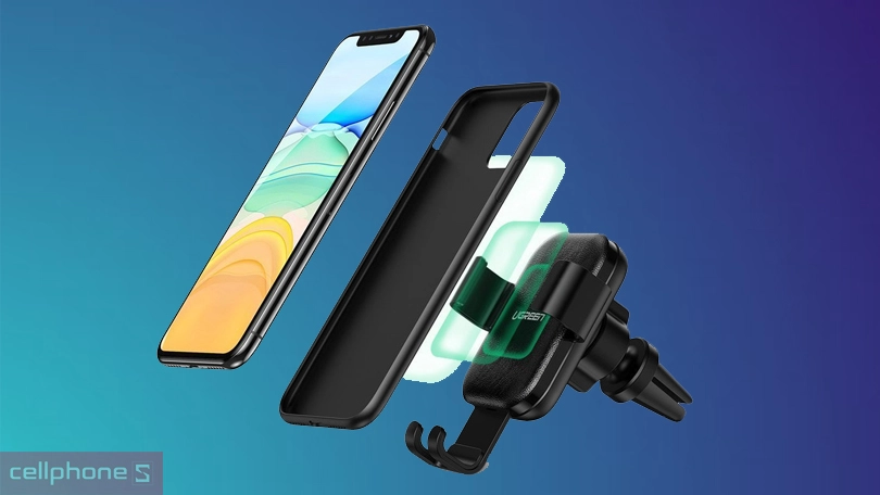 Thiết kế tẩu sạc ô tô không dây Ugreen CD208 60982 có giá đỡ 5W+7W+10W