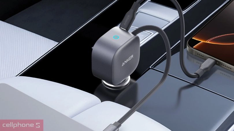 Thiết kế sạc ô tô Anker Nano 75W tích hợp cáp USB-C A2738