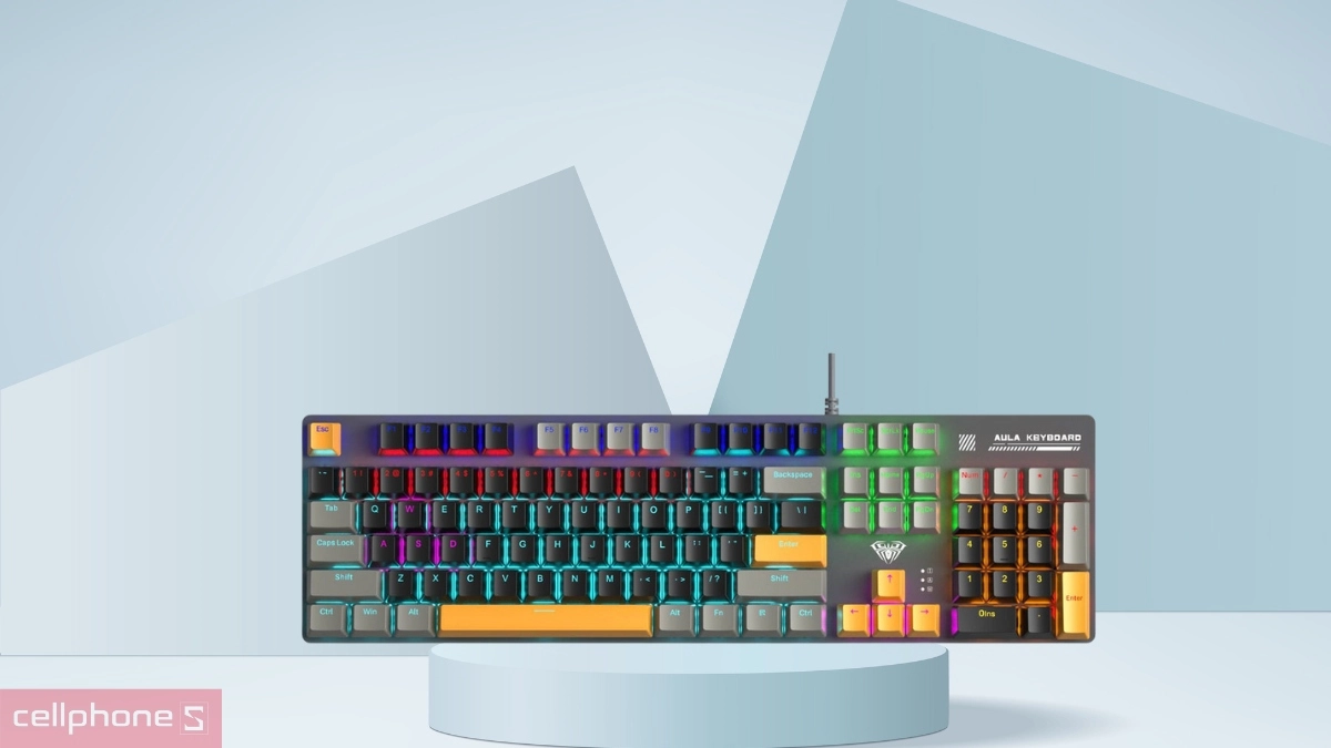 Thiết kế bàn phím cơ có dây Aula S500 xám đen vàng