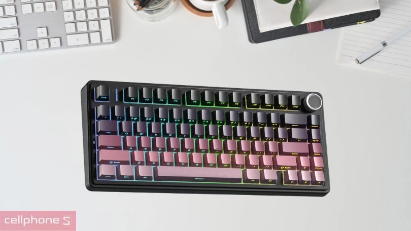 Thiết kế bàn phím cơ không dây AULA F75 đen hồng gradient