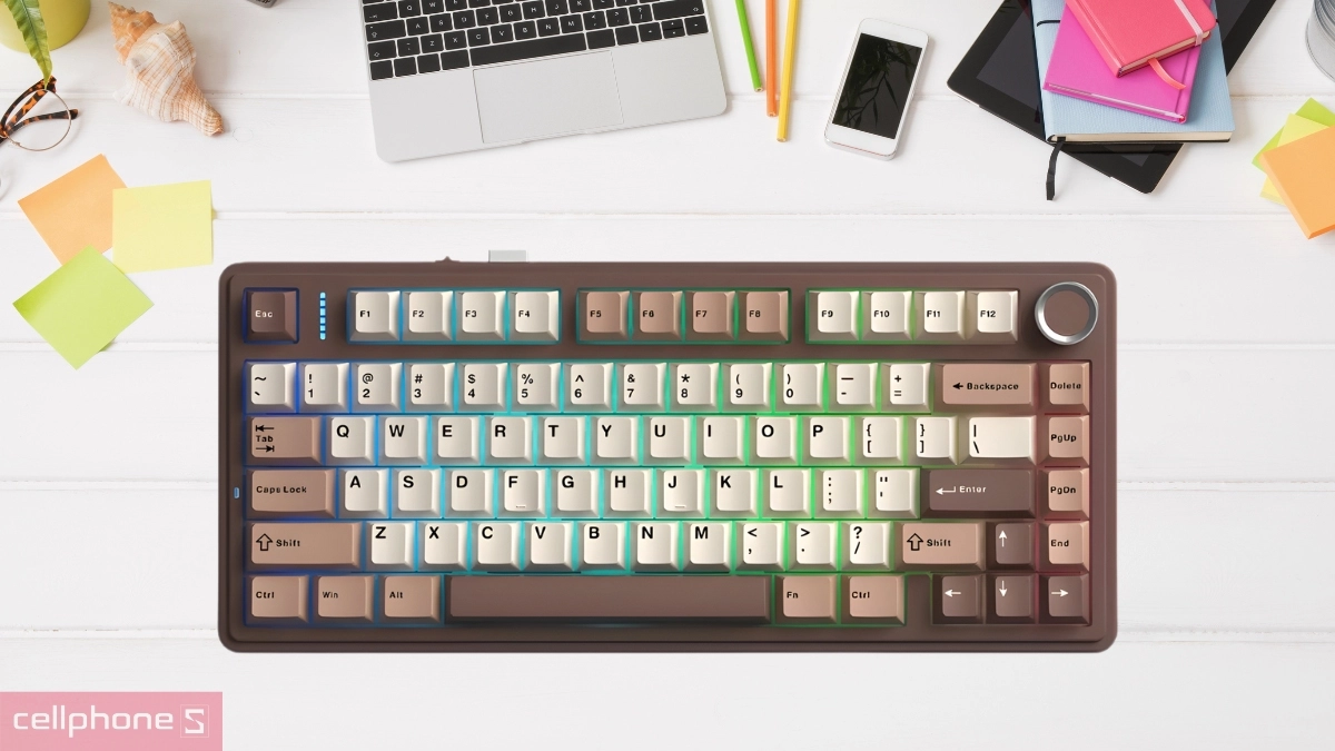 Thiết kế bàn phím cơ không dây AULA F75 nâu be