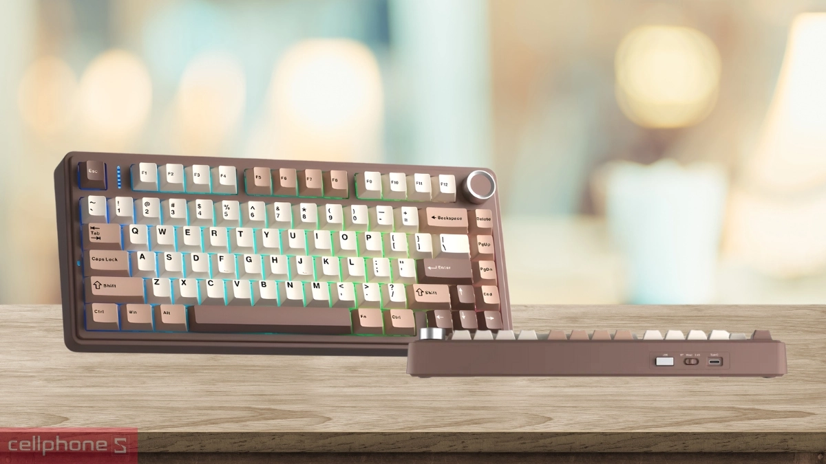 Kích thước bàn phím cơ không dây AULA F75 nâu be