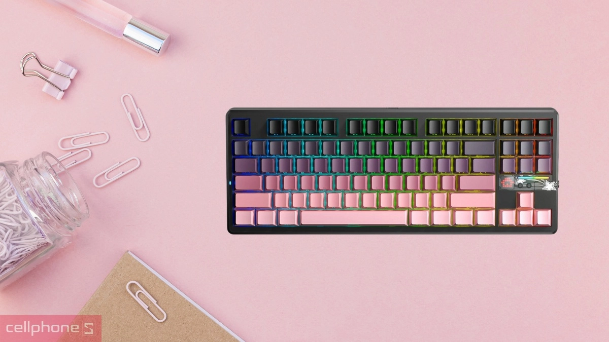 Thiết kế bàn phím cơ không dây Aula F87 Pro V2 đen hồng Gradient