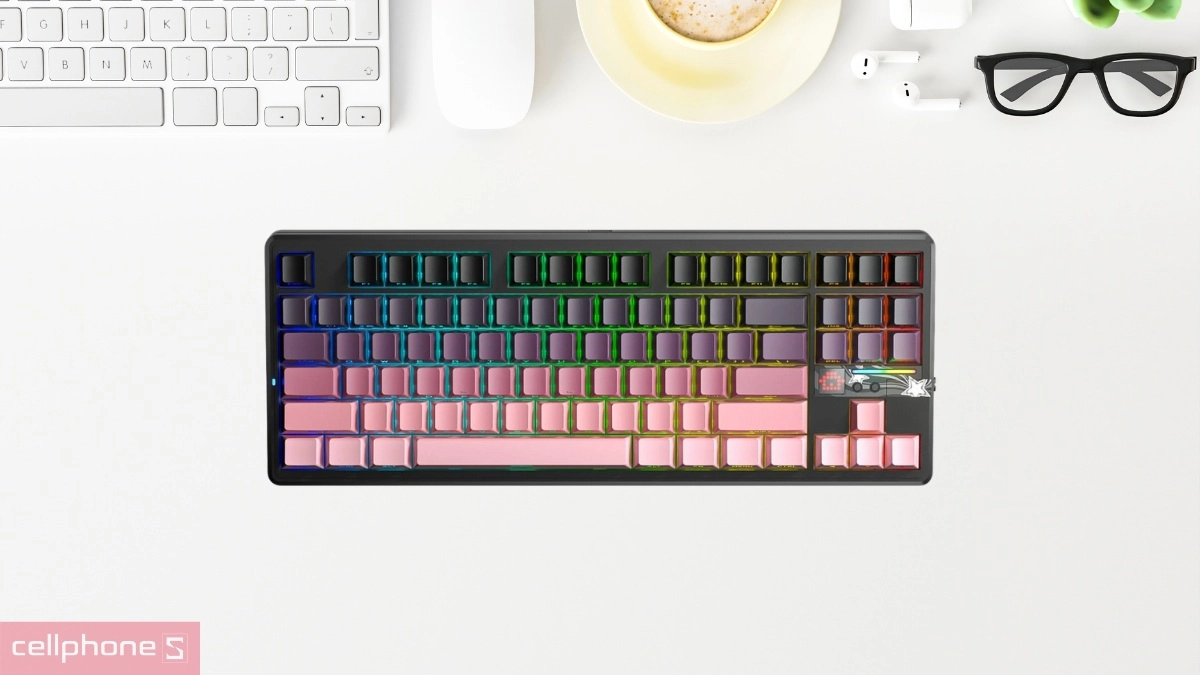 Pin bàn phím cơ không dây Aula F87 Pro V2 đen hồng Gradient