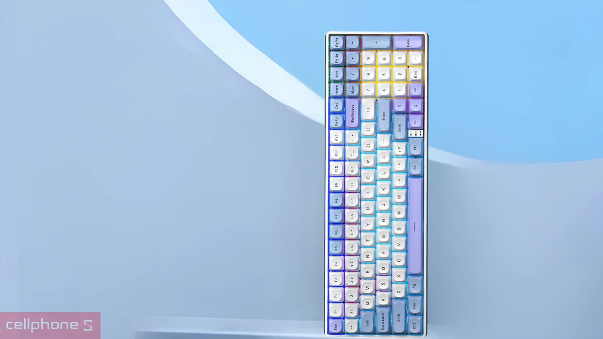 Thiết kế, đèn nền của bàn phím cơ không dây Aula S100 Pro xanh dương trắng tím