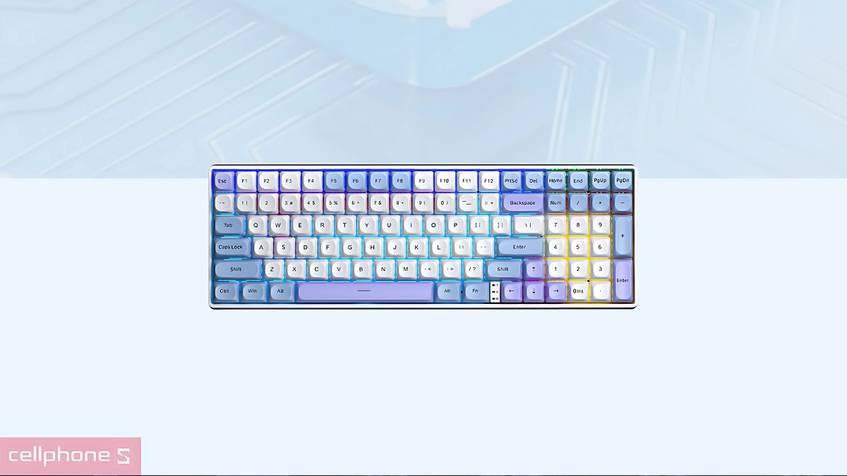 Switch, keycap của bàn phím cơ không dây Aula S100 Pro xanh dương trắng tím