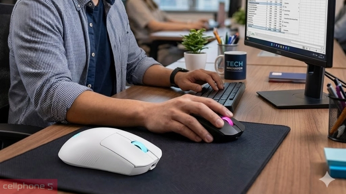 Thiết kế công thái học chuột Gaming không dây Asus Keris II Origin