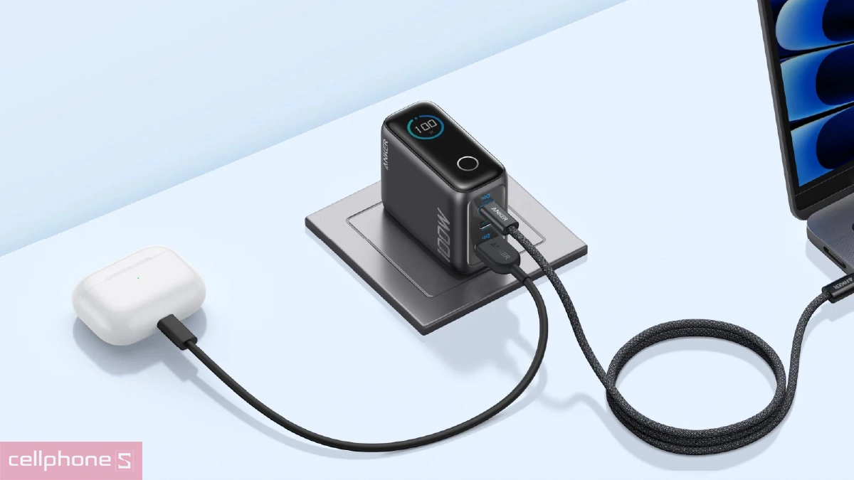 Công suất sạc cao củ sạc Anker 100W kèm cáp Type-C B121B