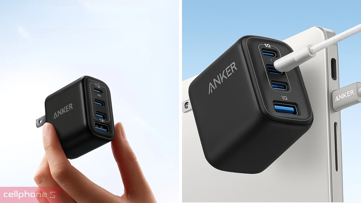 Thiết kế Anker 4 cổng 3C1A GaN 70W A121C