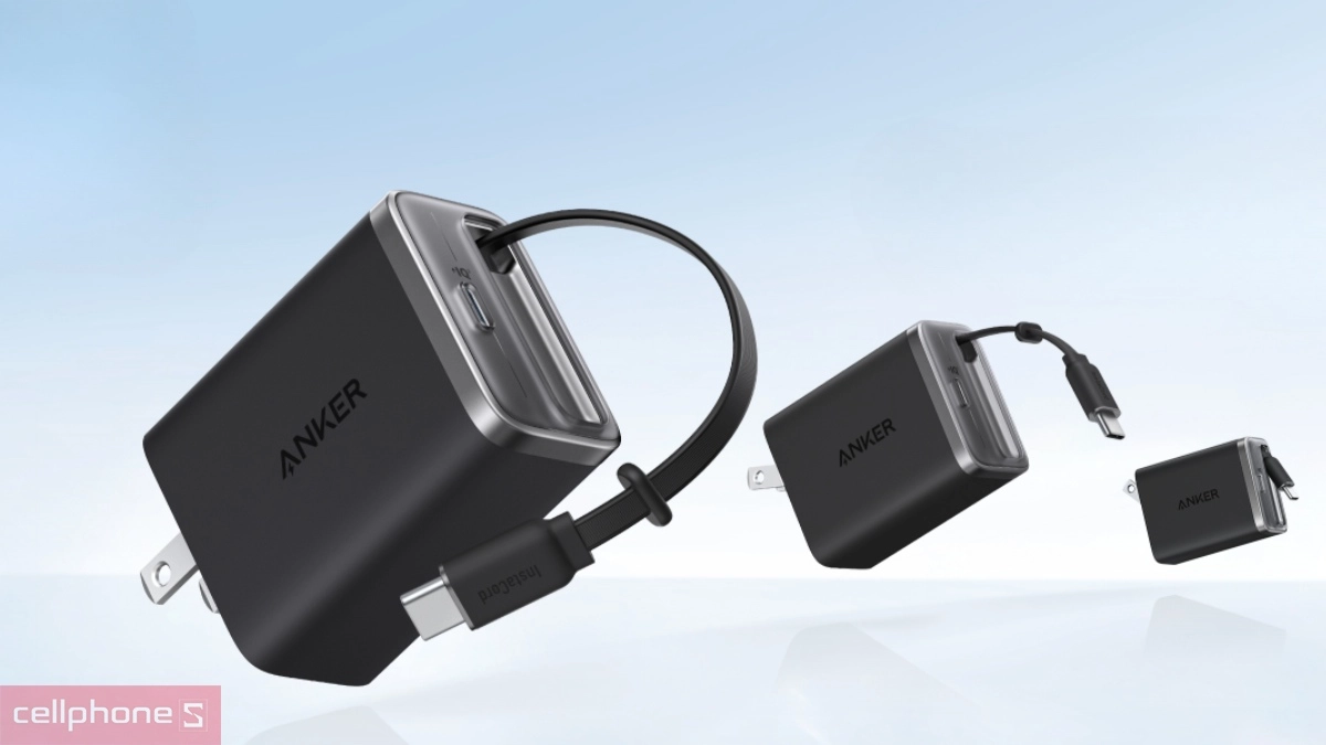 Thiết kế gọn gàng củ sạc Anker Nano 1C 35W tích hợp cáp Type-C rút gọn A2658