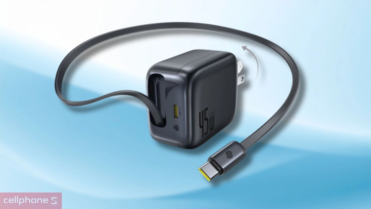 Thiết kế bộ sạc Baseus EnerCore 2C 45W kèm cáp USB-C rút gọn CJ11