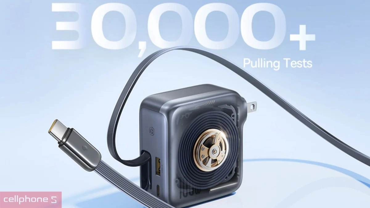 Cáp Type-C tích hợp tiện lợi trên sạc Baseus Enercore 2C+U 100W US/JP CJ11