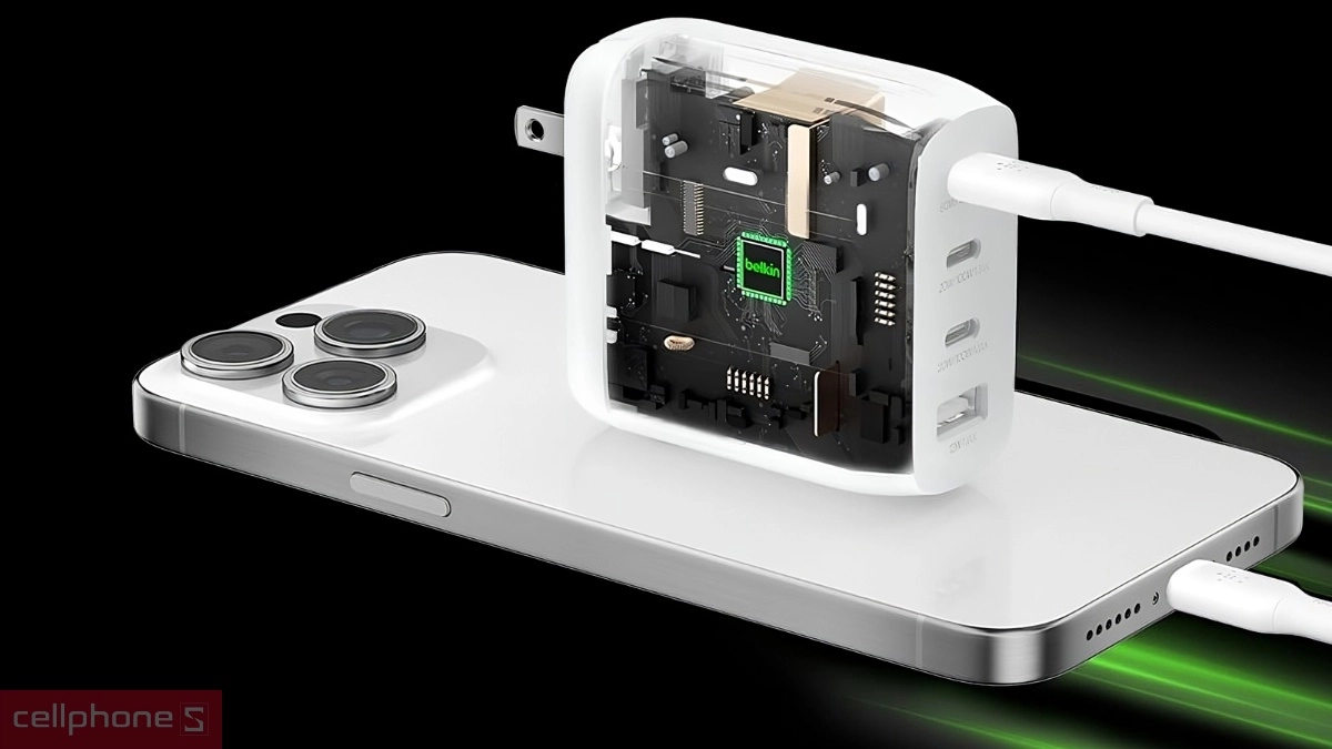 Bộ củ sạc Belkin 112W 3C1A GaN PD PPS kèm cáp C to C 100W 2M - Sạc tốc độ cao, đa thiết bị