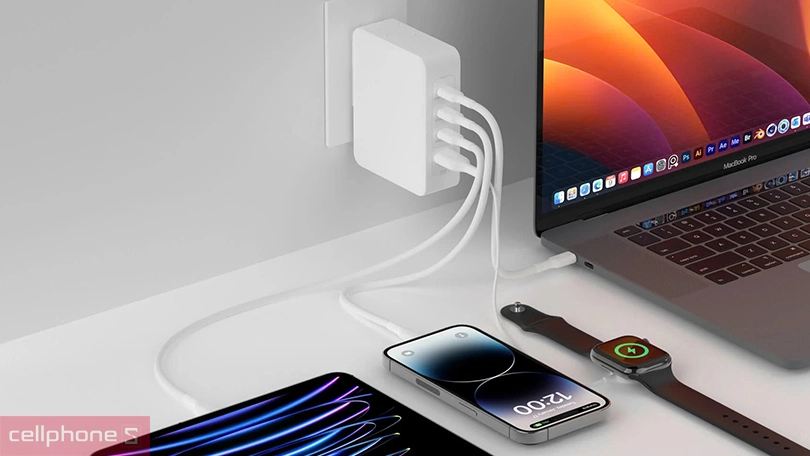 Thiết kế, chất liệu của củ sạc Belkin 140W GaN Boostcharge RockStar WCH014 3 cổng USB C 1 cổng USB A