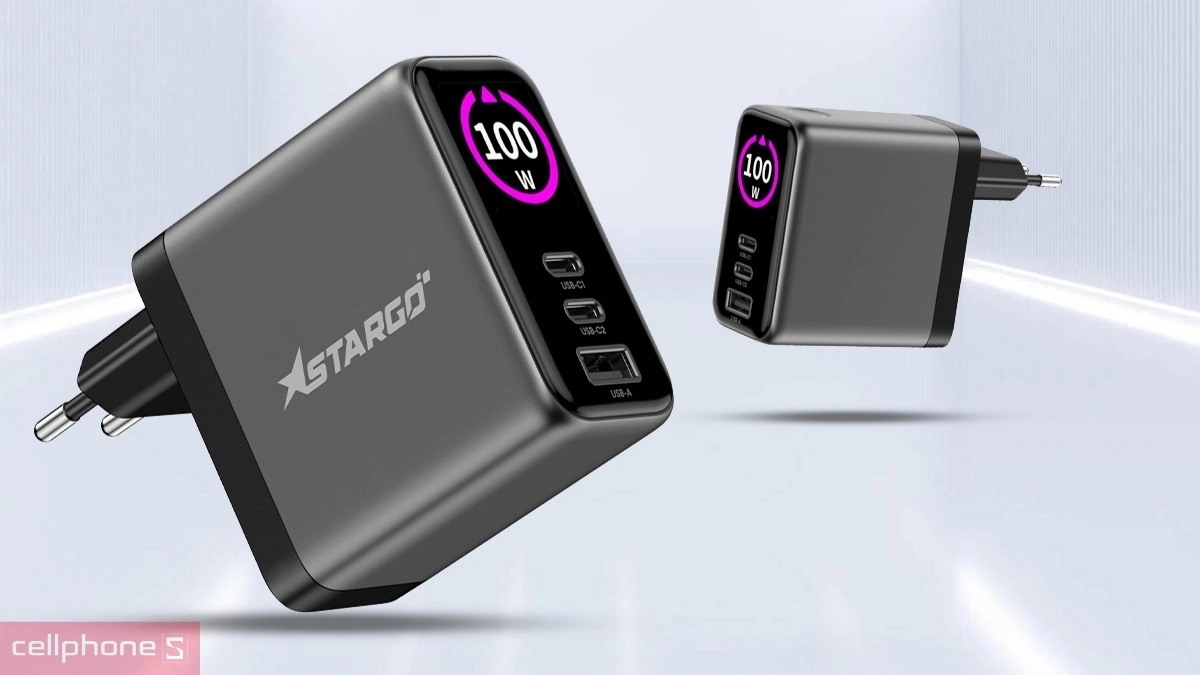Củ sạc StarGO Powergo Charge 100W 2C1A - Sạc nhanh 100W, cùng màn hình LED