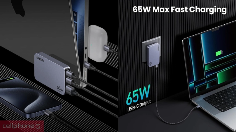 Tính nấng sạc nhanh Ugreen X753 Nexode PRO 3 cổng GAN Ultra-Slim US 65W