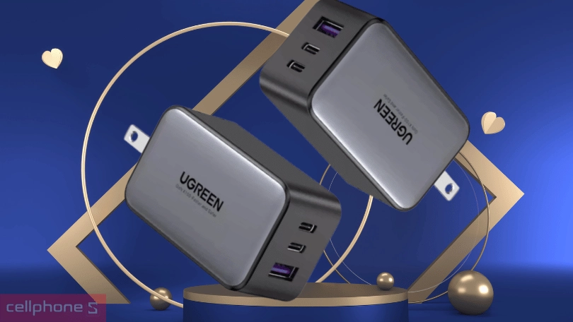 Củ sạc nhanh Ugreen GaN Nexode 3 cổng EU 65W CD244 10335