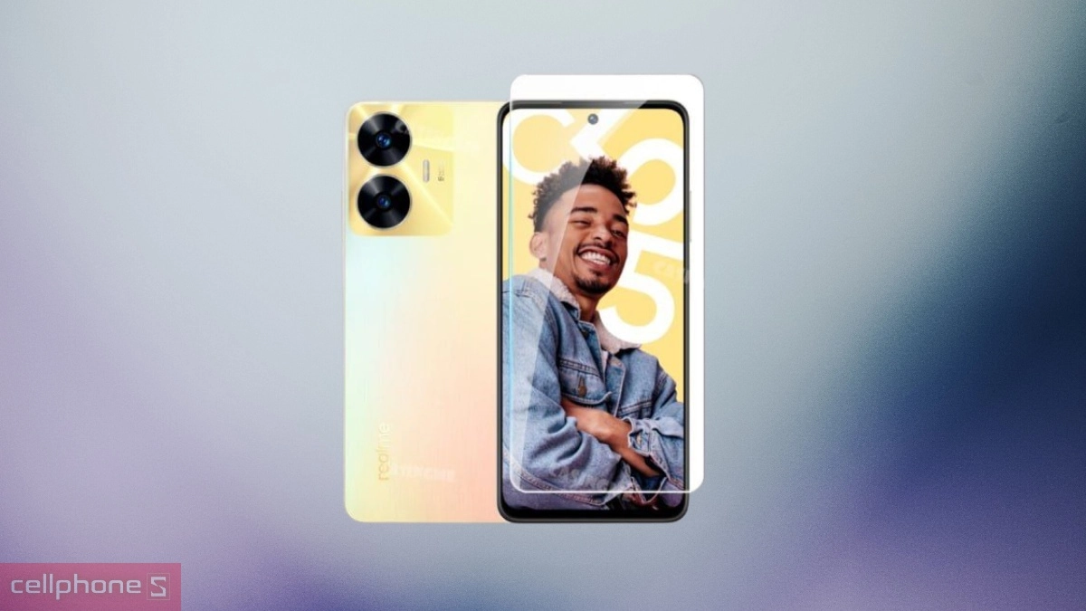 Bề mặt nhám mờ tiện dụng của kính cường lực Realme C55/Honor X7d full