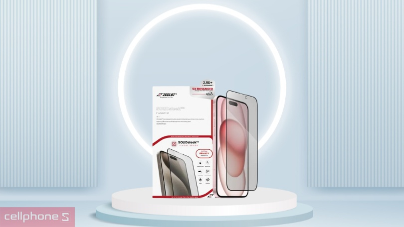 Thiết kế kính cường lực iPhone 16 chống nhìn trộm Zeelot Solidleek Privacy
