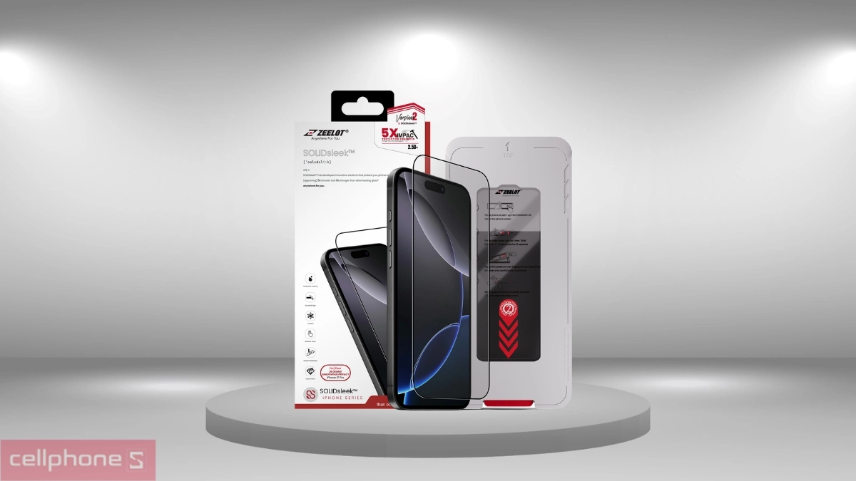 Kính cường lực iPhone 17 Pro Zeelot Solidsleek chống nhìn trộm Full - Bảo vệ riêng tư, cảm ứng mượt mà