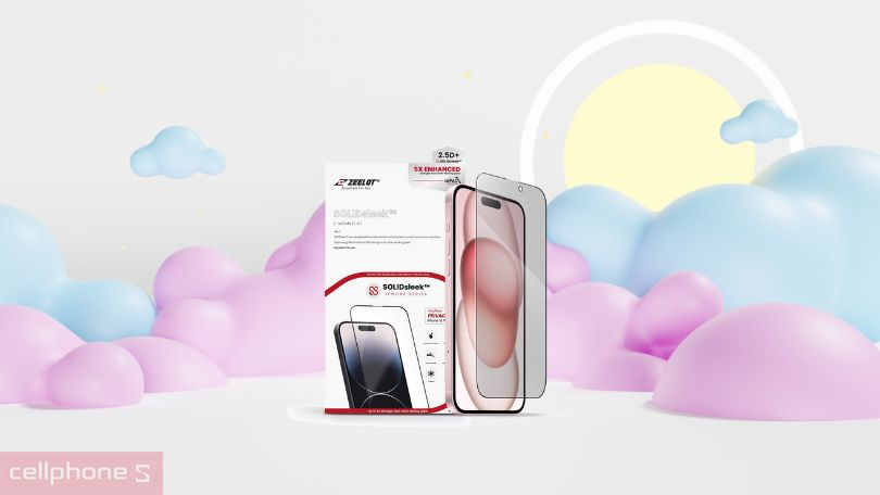 Dán cường lực iPhone 15 Plus Zeelot Solidsleek Privacy dán chống nhìn trộm