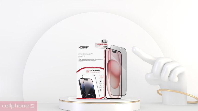 Tính năng cường lực iPhone 15 Plus Zeelot Solidsleek Privacy dán chống nhìn trộm