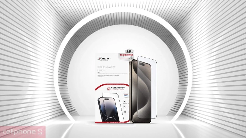 Dán cường lực iPhone 15 Pro Max Zeelot Solidsleek Privacy chống ánh sáng xanh