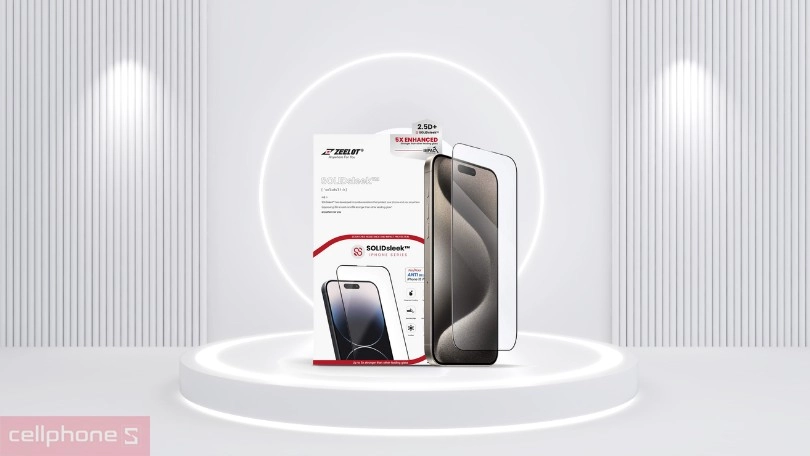 Dán cường lực iPhone 15 Pro Max Zeelot Solidsleek Privacy chống ánh sáng xanh