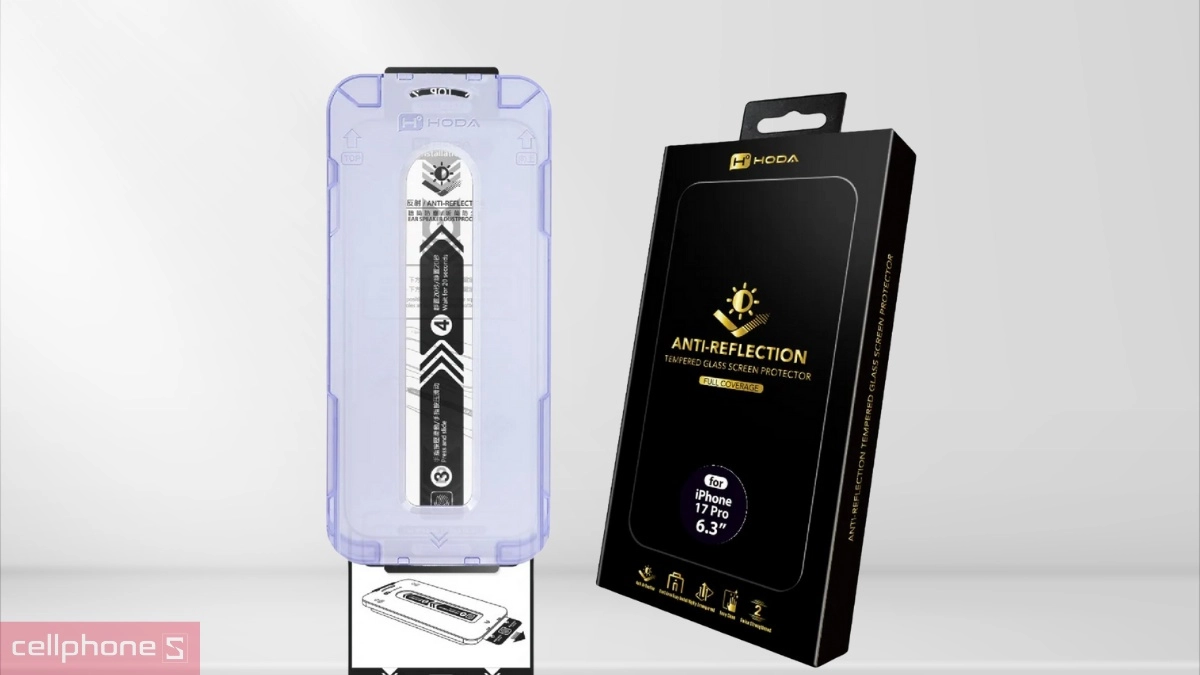 Thiết kế Kính cường lực iPhone 17 Pro Hoda chống ánh sáng xanh full