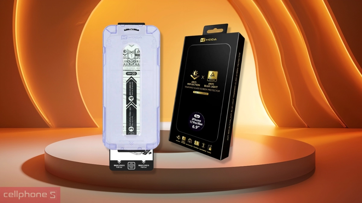 Công dụng kính cường lực iPhone 17 Pro Max Hoda chống ánh sáng xanh Hoda Full